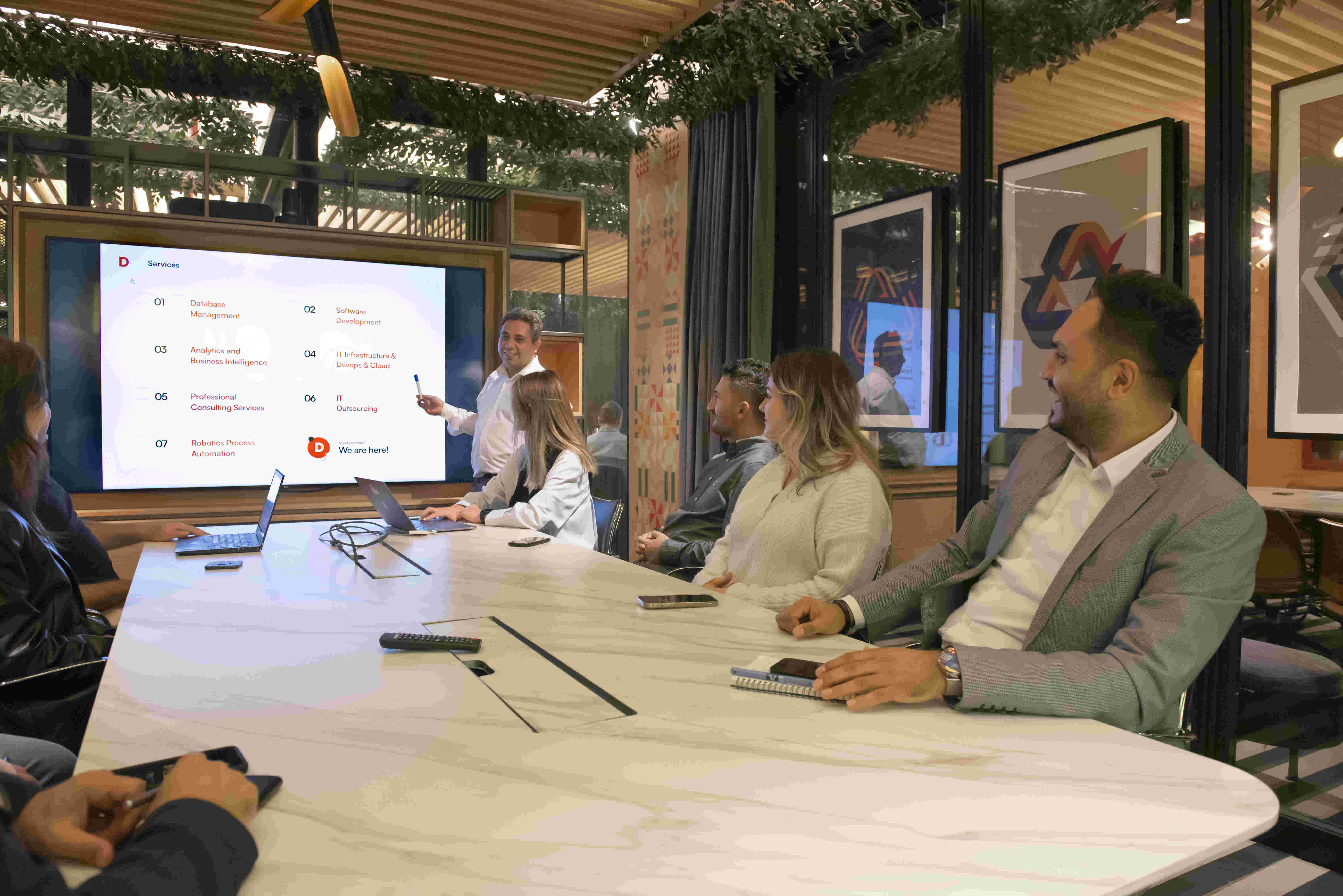 Service presentation at conference table